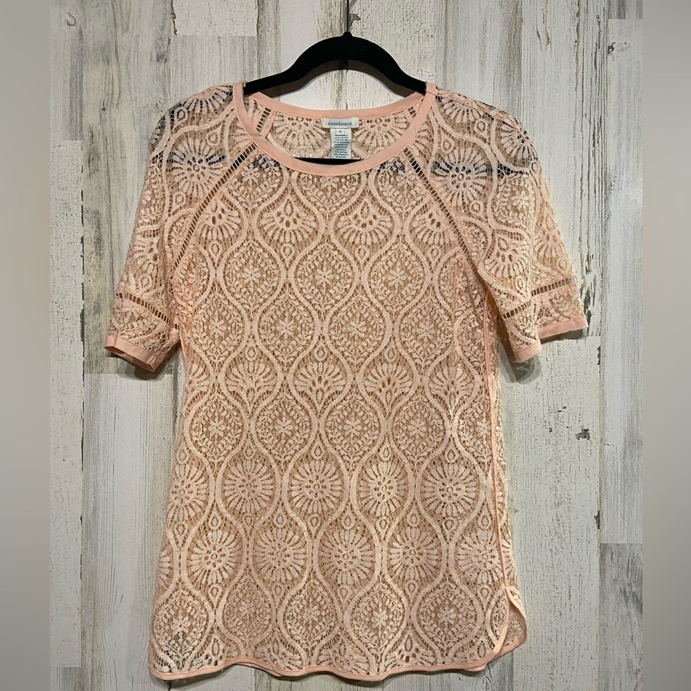 Sundance Pink Lace See Through Layering Blouse Small